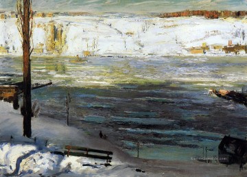 Teich See Wassfall Werke - treiben Eis George Wesley Bellows 1910 Landschaft George Wesley Bellows